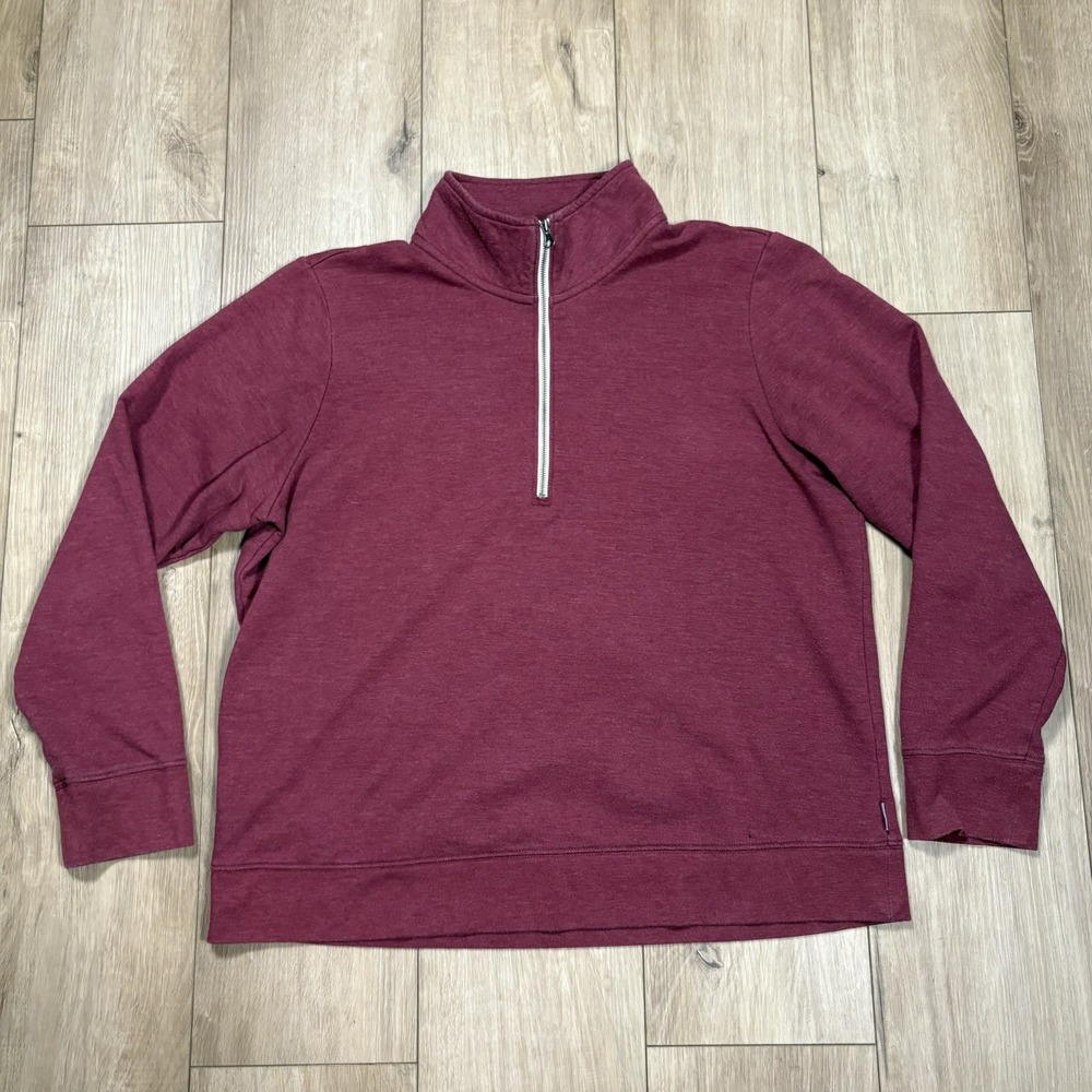 Eddie Bauer‎ Womens Large Red Half Zip Mock Neck Fleece Sweatshirt Top Size L